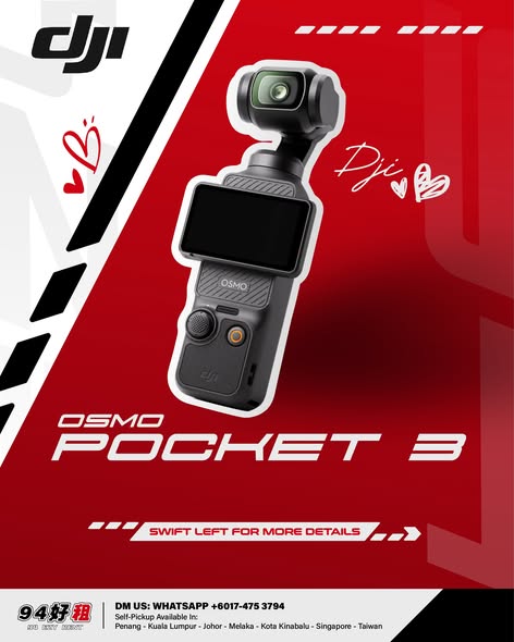 DJI Pocket 3 gimbal camera available for rent at 94 Ezy Rent